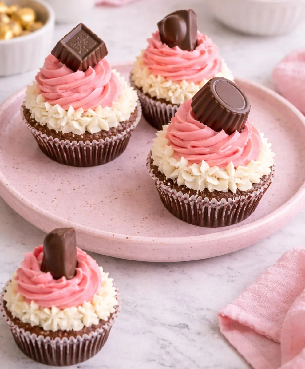 Neapolitan Bonbon Cupcakes with Chocolate and Strawberry Frosting