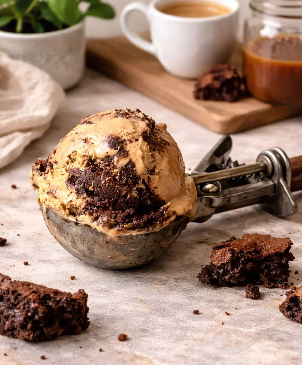 Easy no churn coffee brownie ice cream preparation
