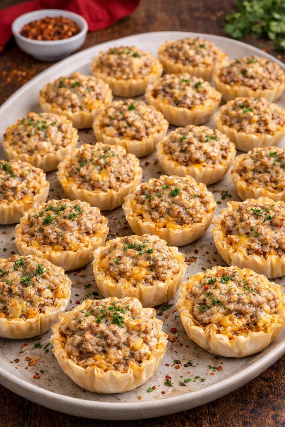 Cheesy Sausage Tarts - Party Favorite Delicious Spicy Sausage & Cheese Tarts fresh from the oven