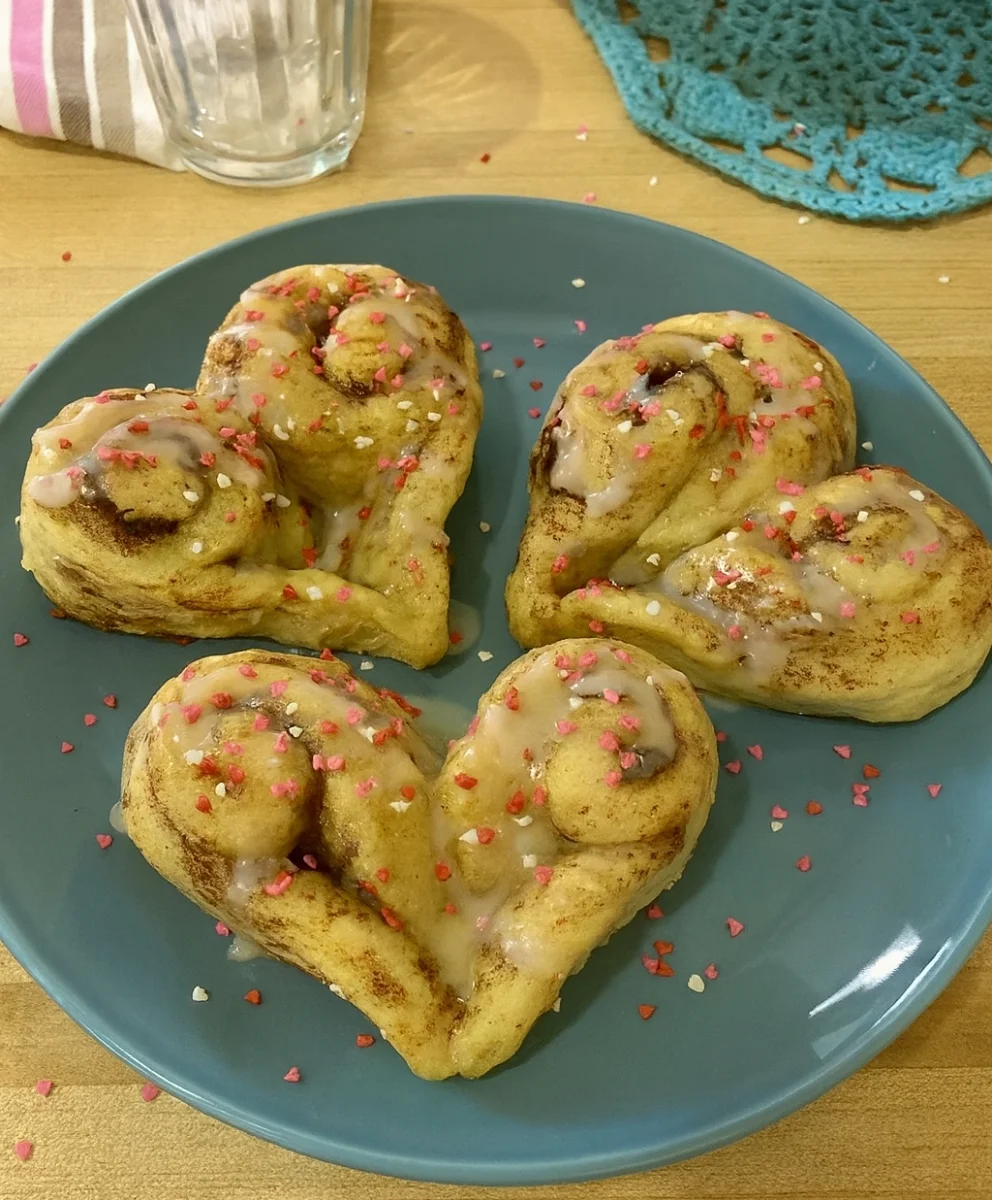 Fluffy Sweetheart Cinnamon Rolls Fresh from Oven