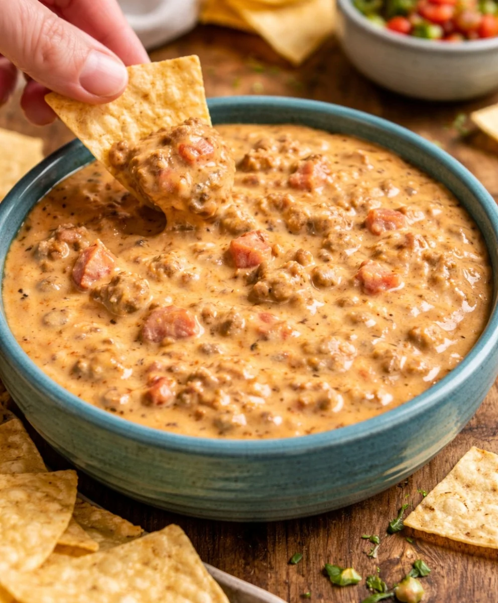 Best Crock Pot Cheese Dip with Velveeta and tomatoes