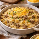 Cheesy Hamburger Rice Casserole with Extra Cheddar